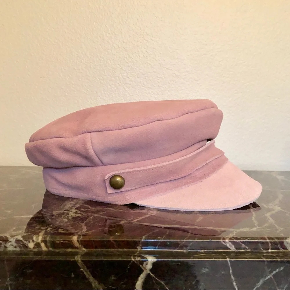 New LACK OF COLOR Rose Suede Leather Newsboy Cap in Pink